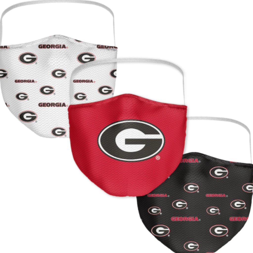 Georgia Bulldogs Ncaa Adult All Over Logo Face Covering Mask 3 Pack